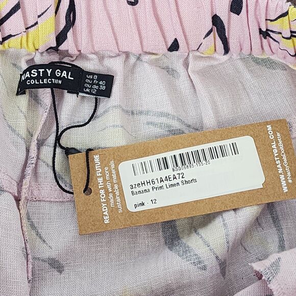 Nasty Gal Banana Print Linen Shorts Size 8 NWT - Picture 5 of 8
